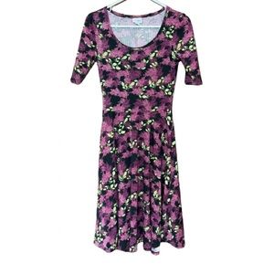 LuLaRoe Nicole Dress Lilac Floral Print Black Purple Size Small